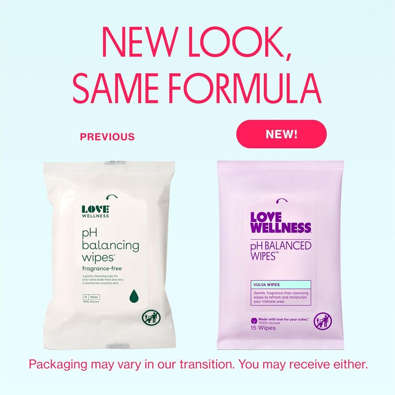 Love Wellness pH Balancing Wipes for Women Feminine Hygiene for Cleansing with Aloe Vera FragranceFree Intimate Health Moisturizing Soothing Calming for Sensitive Skin Travel Size 2Pack - Image 2