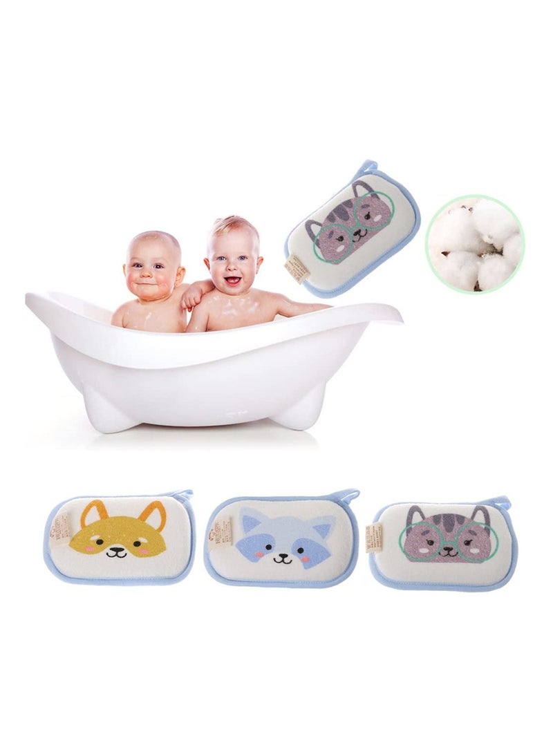 SYOSI Baby Sponge, 3PCS Baby Bath Sponge Cartoon Soft Cotton Scrubber Bath Brush Rubbing Towel for Toddler Infant - Image 3