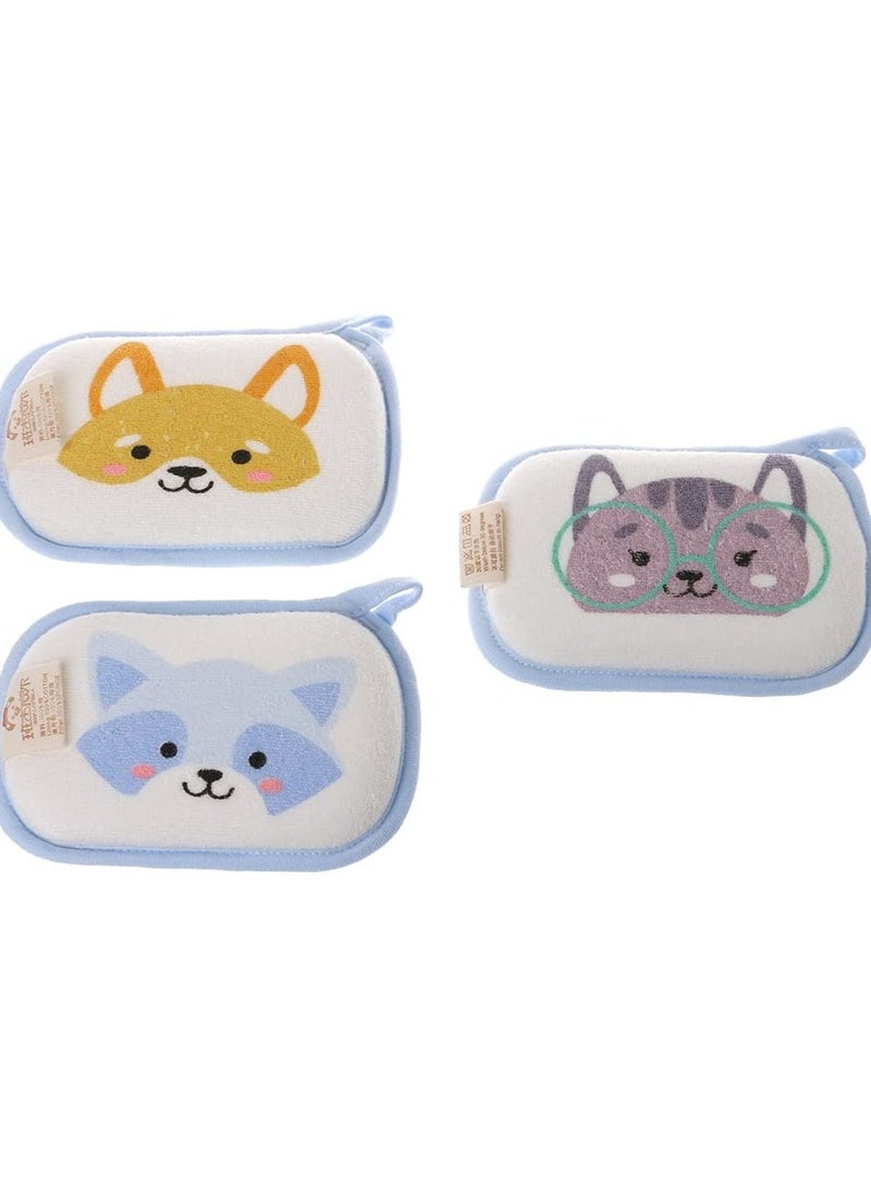 SYOSI Baby Sponge, 3PCS Baby Bath Sponge Cartoon Soft Cotton Scrubber Bath Brush Rubbing Towel for Toddler Infant - Image 4