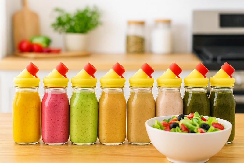 kitchentoolz Salad Dressing Shaker Bottle – 12oz Glass Bottle with Silicone Pour Spout and Tamper-Proof Lid for Sauces and Marinades - Pack of 6 - Image 5