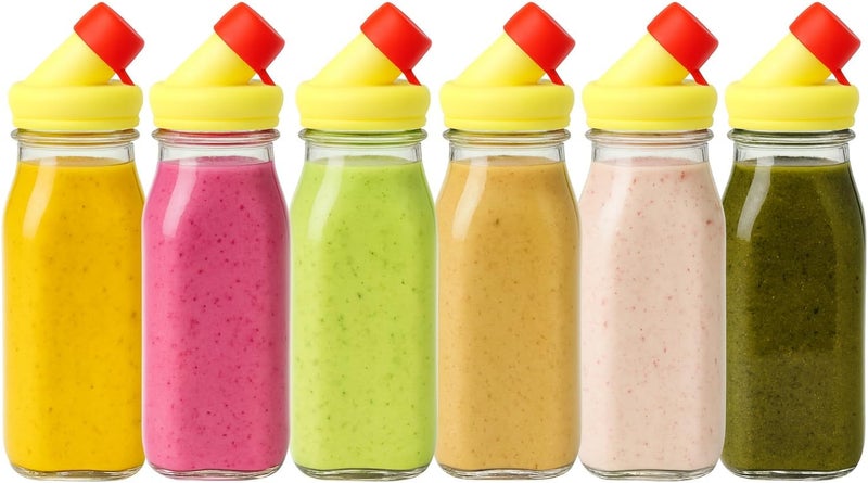 kitchentoolz Salad Dressing Shaker Bottle – 12oz Glass Bottle with Silicone Pour Spout and Tamper-Proof Lid for Sauces and Marinades - Pack of 6 - Image 1