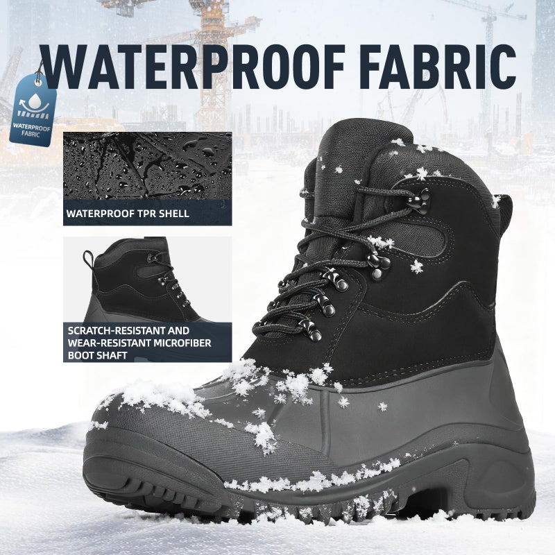 Furuian Winter Steel Toe Work Boots for Men Insulated Waterproof Work Boots for Men Steel Toe Shoes Mens Winter Snow Duck Booties - Image 5