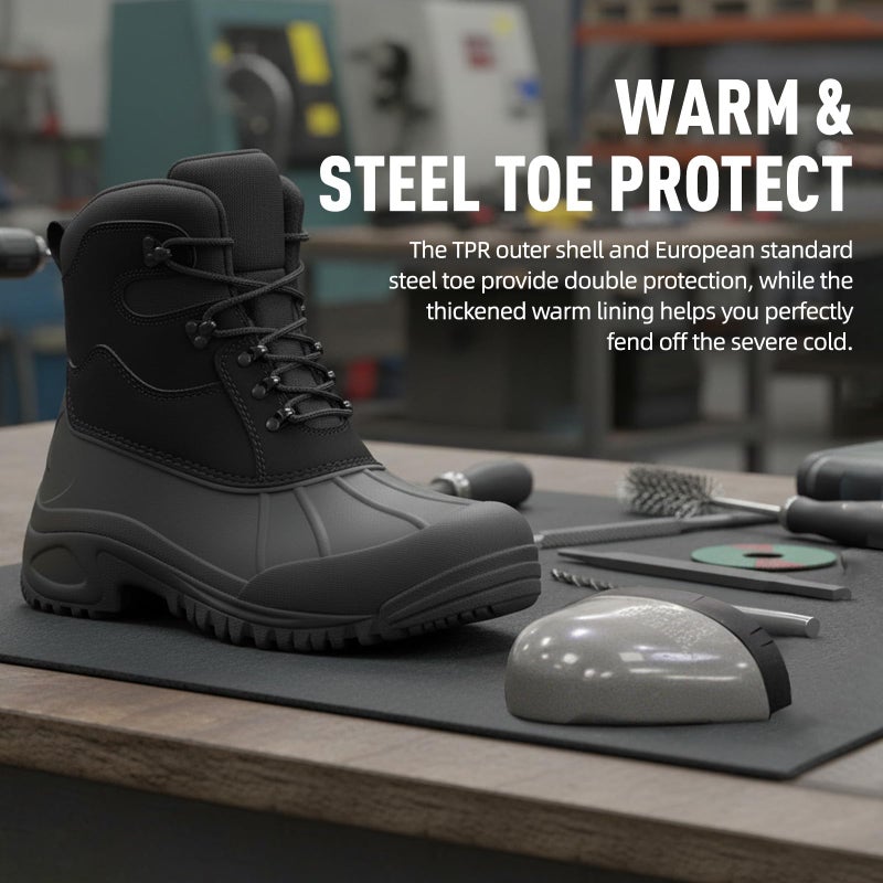 Furuian Winter Steel Toe Work Boots for Men Insulated Waterproof Work Boots for Men Steel Toe Shoes Mens Winter Snow Duck Booties - Image 4