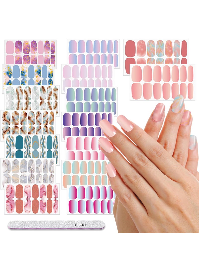 DANNEASY - DANNEASY 16 Sheets Nail Polish Strips for Women Girl Marble&Glitter Mermaid Color Nail Polish Stickers Full Nail Wraps Gel Nail Strips Self Adhesive Manicure Sticker with Nail File, Cuticle Stick - Image 1