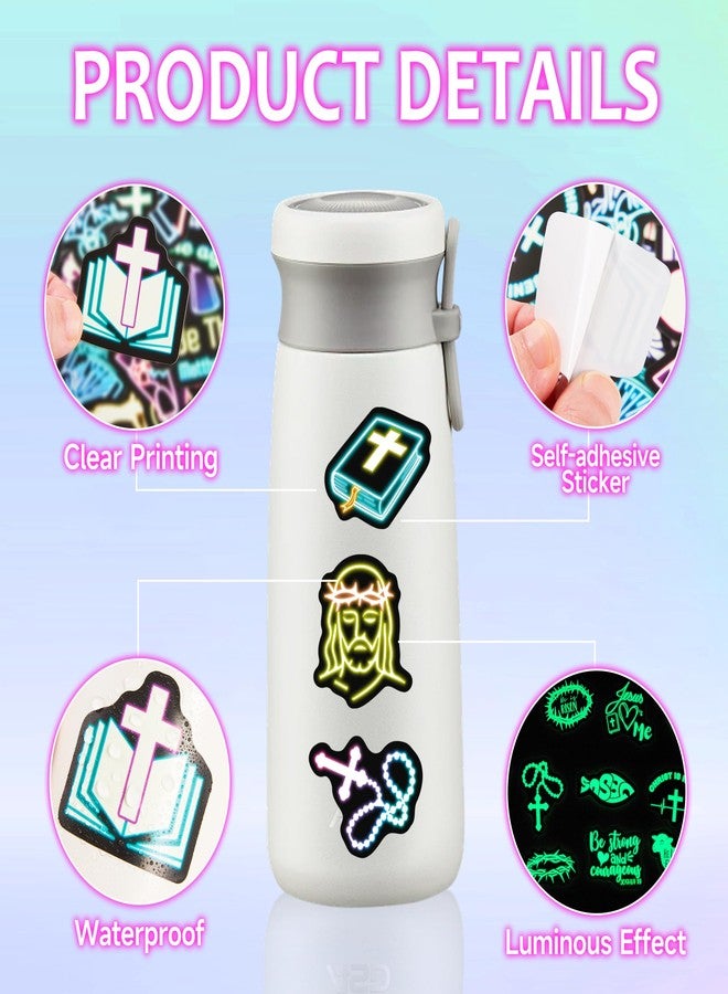 Robmoda 50 Pcs Glow in The Dark Neon Christ Bible Water Bottle Stickers for Kids, Jesus Christian Faith Vinyl Waterproof Laptop Decals, Religious Christianity DIY Decor - Image 4