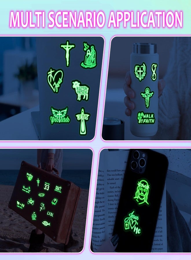 Robmoda 50 Pcs Glow in The Dark Neon Christ Bible Water Bottle Stickers for Kids, Jesus Christian Faith Vinyl Waterproof Laptop Decals, Religious Christianity DIY Decor - Image 2