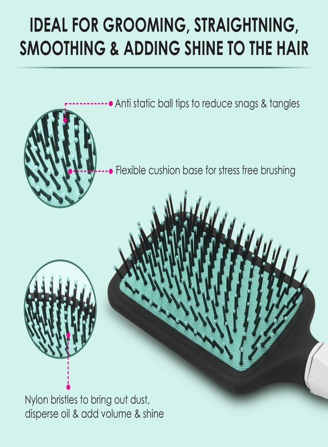 AGARO Classic Paddle Hair Brush with Strong & Flexible Nylon Bristles having Anti-static Ball Tips, For Grooming, Straightening, Smoothing, Detangling Hair, Ideal for Men & Women, Cyan - Image 2
