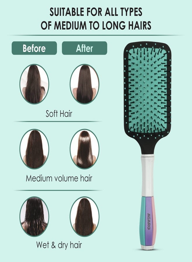 AGARO Classic Paddle Hair Brush with Strong & Flexible Nylon Bristles having Anti-static Ball Tips, For Grooming, Straightening, Smoothing, Detangling Hair, Ideal for Men & Women, Cyan - Image 3