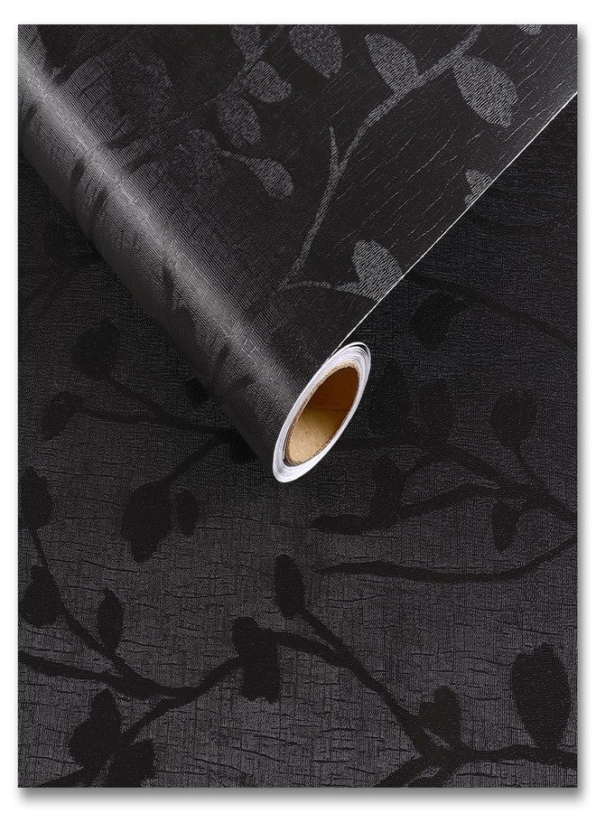 CRE8TIVE 12"x354" Black Peel and Stick Wallpaper for Bedroom Silk Black Contact Paper Waterproof Self Adhesive Removable Vinyl Wall Paper Embossed Textured Wallpaper for Bathroom Furniture Accent Wall - Image 1