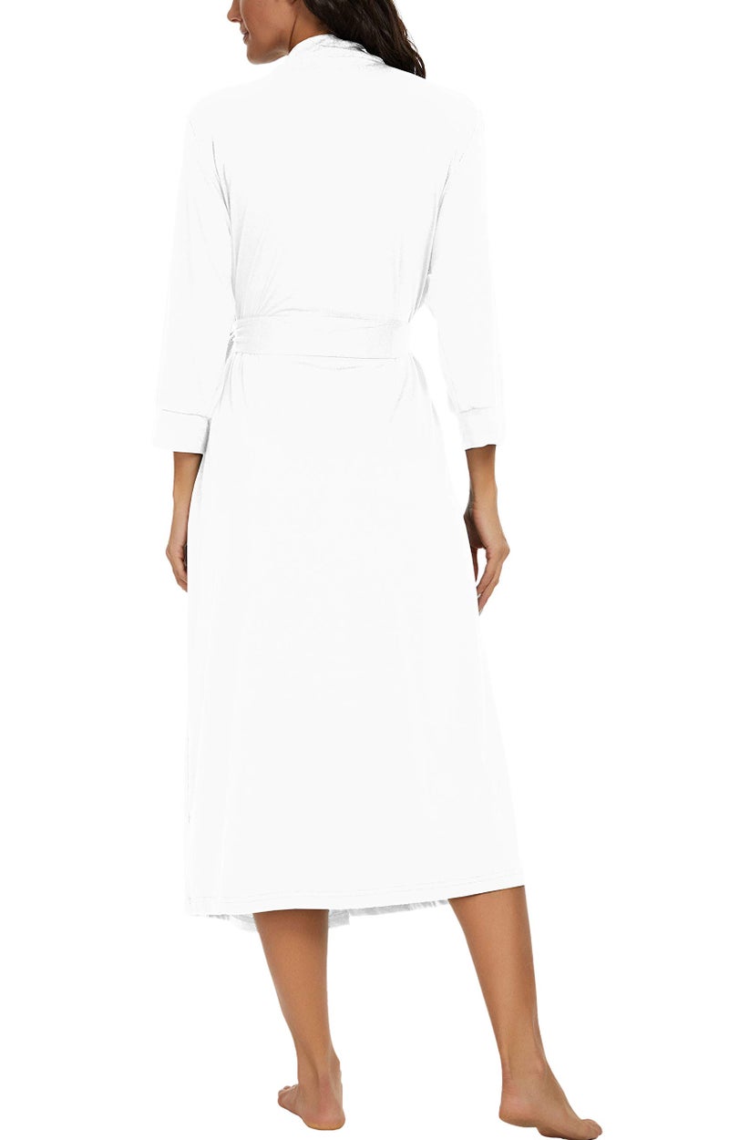 VINTATRE Women Kimono Robes Long Knit Bathrobe Lightweight Soft Knit Sleepwear V-neck Casual Ladies Loungewear White-X-Large - Image 5