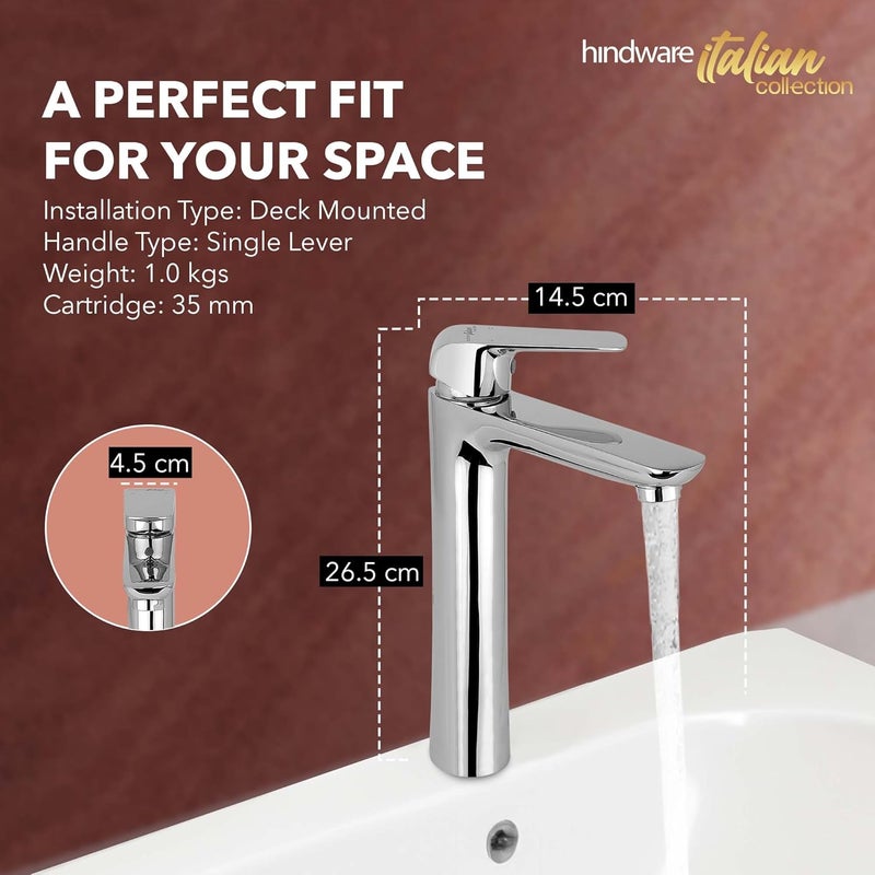 Hindware Italian Collection F400014CP Single Lever Basin Mixer for Bathroom Made of Virgin Brass Tall Body for Better Reach - Image 5