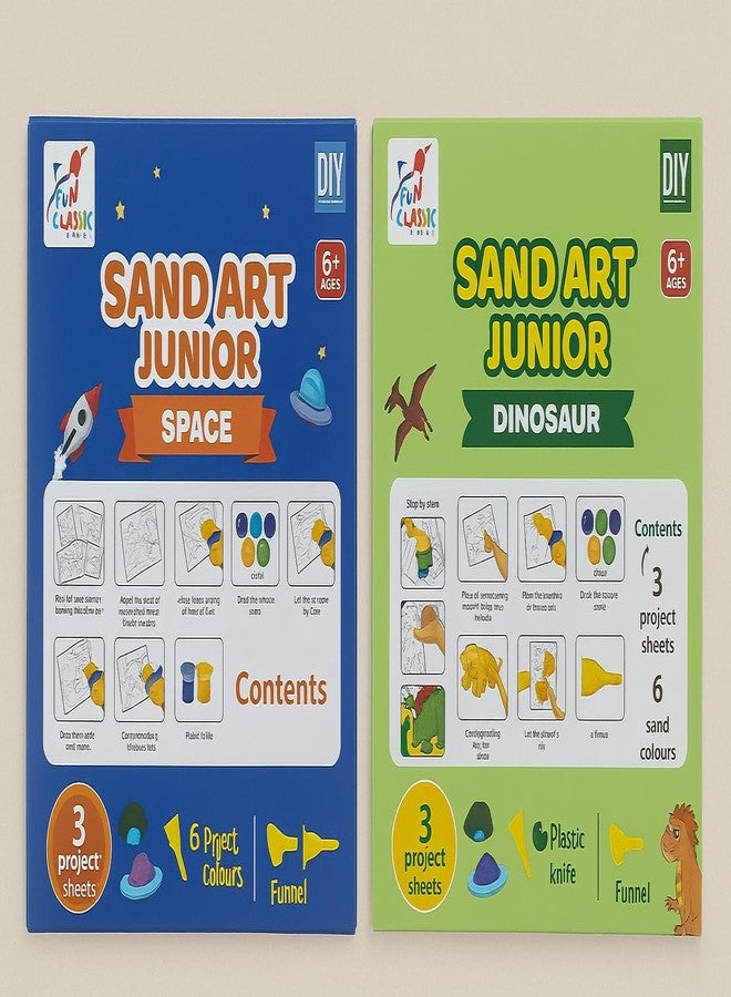 Fun4you Sand Art Junior Space & Dinosaur Craft Kit, DIY Creative Activity Set with 6 Colours, 3 Project Sheets - Image 3