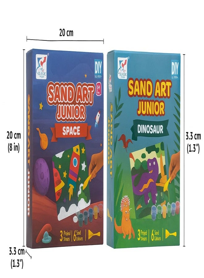 Fun4you Sand Art Junior Space & Dinosaur Craft Kit, DIY Creative Activity Set with 6 Colours, 3 Project Sheets - Image 5