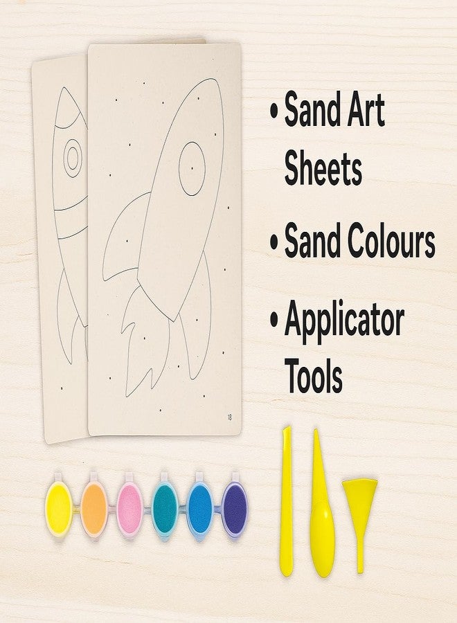 Fun4you Sand Art Junior Space & Dinosaur Craft Kit, DIY Creative Activity Set with 6 Colours, 3 Project Sheets - Image 2
