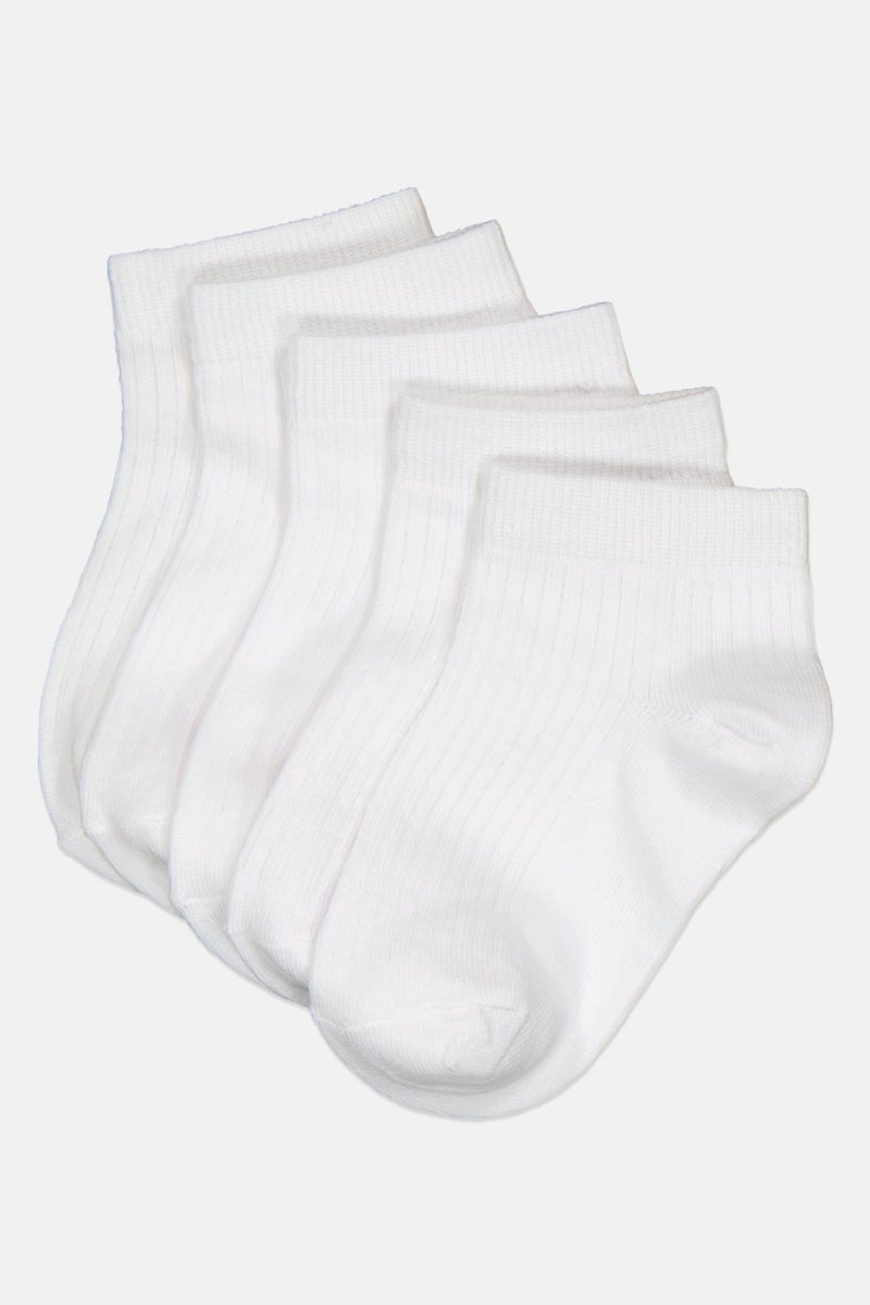 bebe Toddlers Girl 5 Pairs Plain Ankle Socks, White  - Image 1