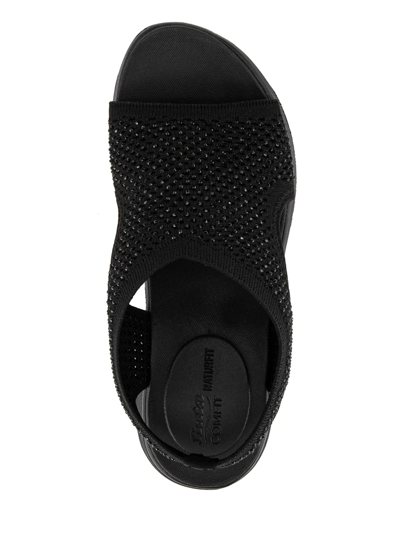 Bata Black Knit Slip-On Comfort Sandals for Women | Best Price UAE