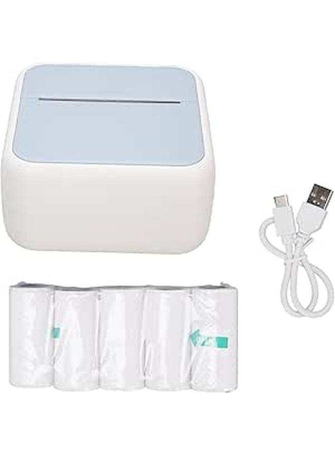 طابعة ملصقات حرارية محمولة بدون حبر مع 5 لفائف ورق آلة طباعة ملصقات الباركود بلوتوث باللون الأزرق - Image 1