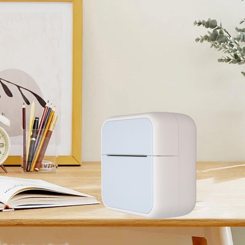 طابعة ملصقات حرارية محمولة بدون حبر مع 5 لفائف ورق آلة طباعة ملصقات الباركود بلوتوث باللون الأزرق - Image 4