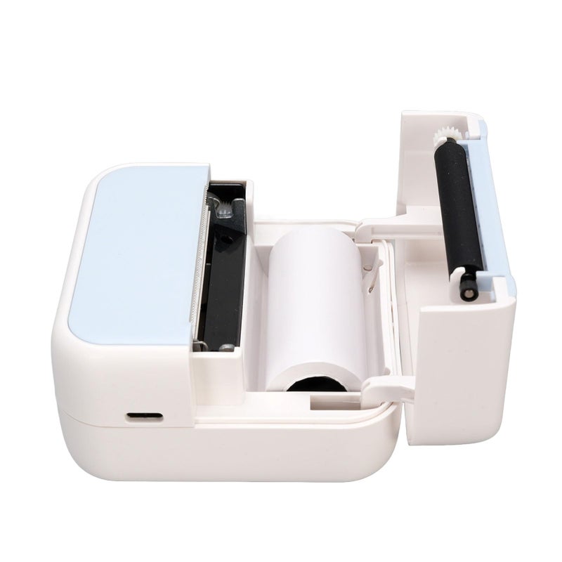 طابعة ملصقات حرارية محمولة بدون حبر مع 5 لفائف ورق آلة طباعة ملصقات الباركود بلوتوث باللون الأزرق - Image 3