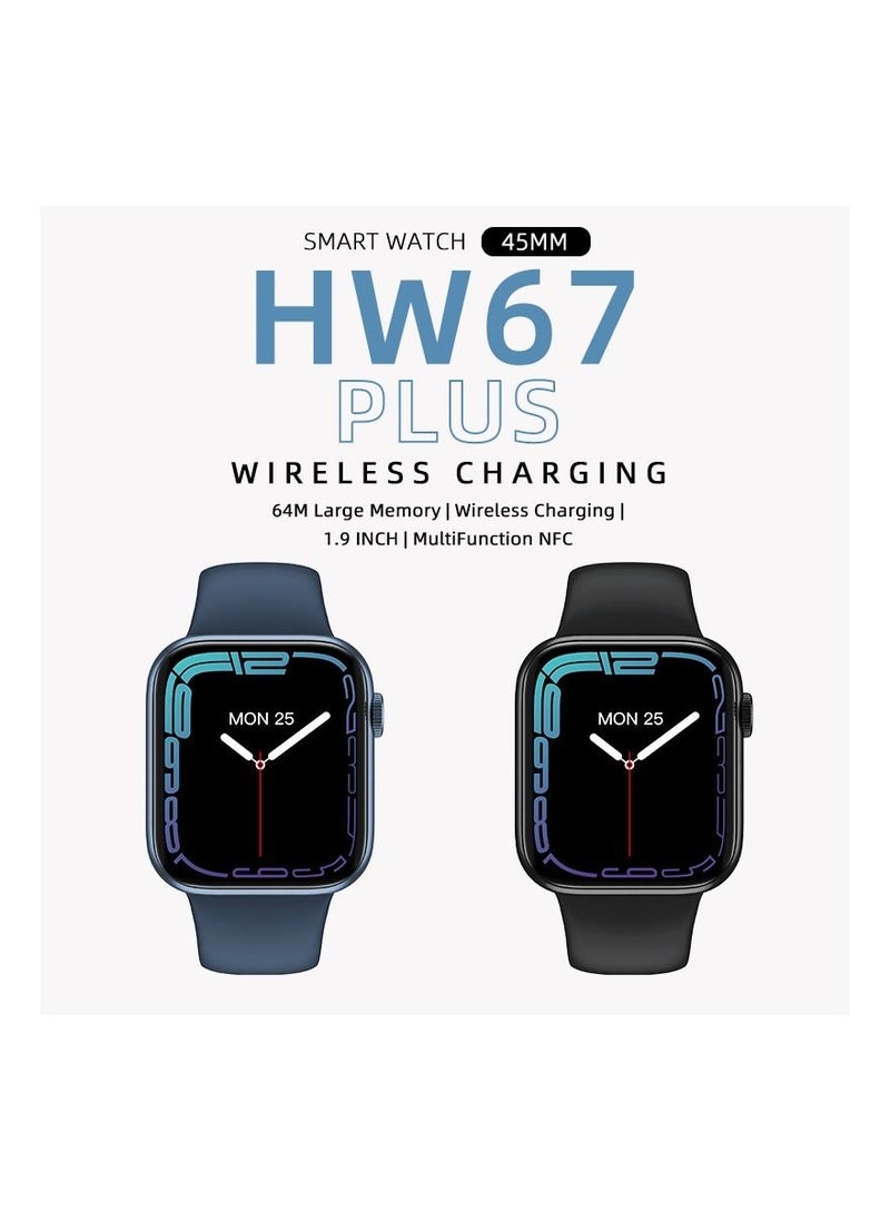 أتش دبليو - جديد 2023 HW67 PLUS  ساعة ذكية مكالمة بلوتوث NFC لاسلكي شحن معدل ضربات القلب - لون فضي - Image 1