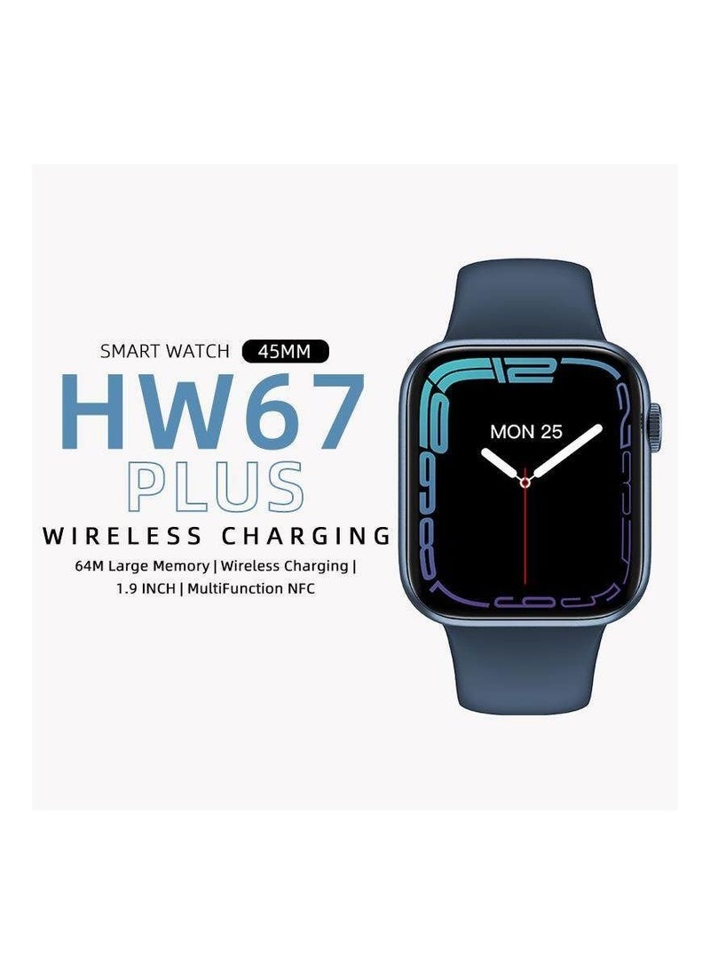 أتش دبليو - جديد 2023 HW67 PLUS  ساعة ذكية مكالمة بلوتوث NFC لاسلكي شحن معدل ضربات القلب - لون فضي - Image 1