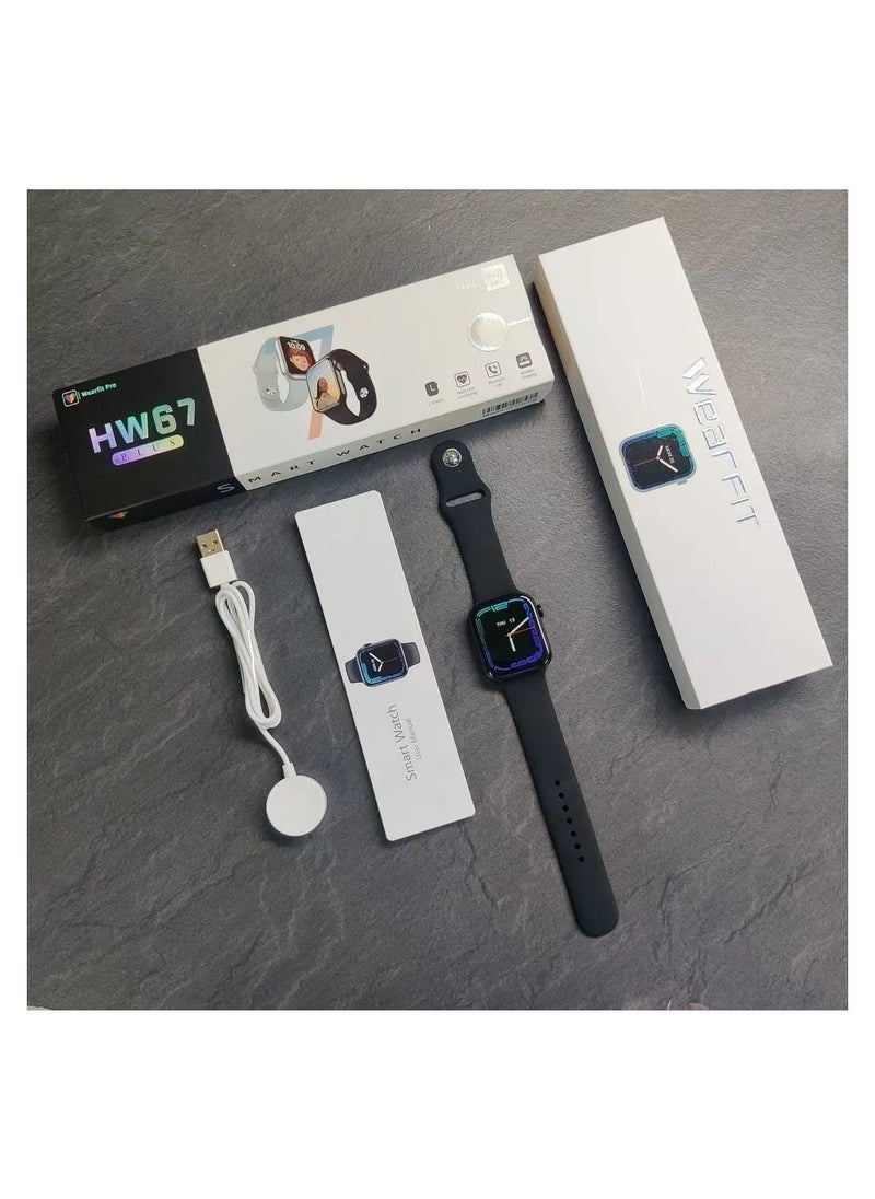 أتش دبليو - جديد 2023 HW67 PLUS  ساعة ذكية مكالمة بلوتوث NFC لاسلكي شحن معدل ضربات القلب - لون فضي - Image 1