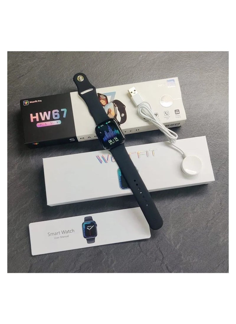 أتش دبليو - جديد 2023 HW67 PLUS  ساعة ذكية مكالمة بلوتوث NFC لاسلكي شحن معدل ضربات القلب - لون فضي - Image 1