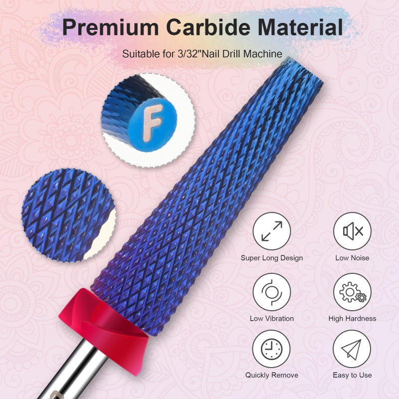 Depvko Super Long 5 in 1 Nail Drill Bits, 3/32'' Carbide Tungsten Bits, Two Way Rotate Professional Advanced Safety Bits for Nail, Fast Remove for Manicure Pedicure (Long 5in1-Purple, Fine-F) - Image 2