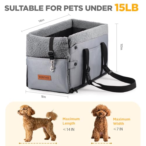 BONTHEE Console Dog Car Seat for Small Dogs,Small Dog Booster Seat for Car Washable Foldable Puppy Car Seat with Safe Protection Hooks Adjustable Straps and Storage Pocket Pet Up to 15lbs - Image 2