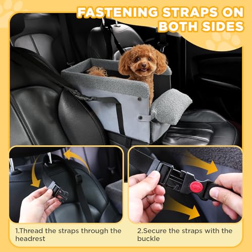 BONTHEE Console Dog Car Seat for Small Dogs,Small Dog Booster Seat for Car Washable Foldable Puppy Car Seat with Safe Protection Hooks Adjustable Straps and Storage Pocket Pet Up to 15lbs - Image 5