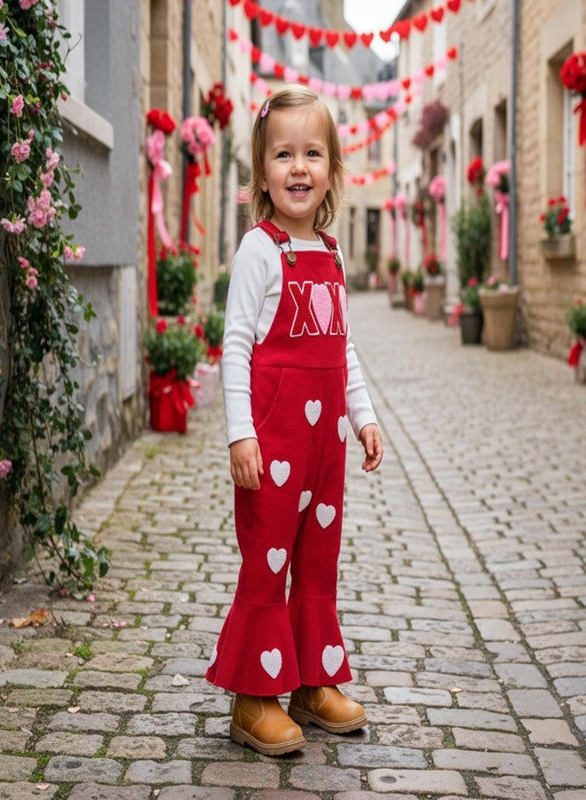 Rtnnsbbfcm Toddler Baby Girl Valentines Outfit Love Heart Overalls Kids Bell Bottoms Little Girls Spring Clothing, Heart, 6-12 Months - Image 2