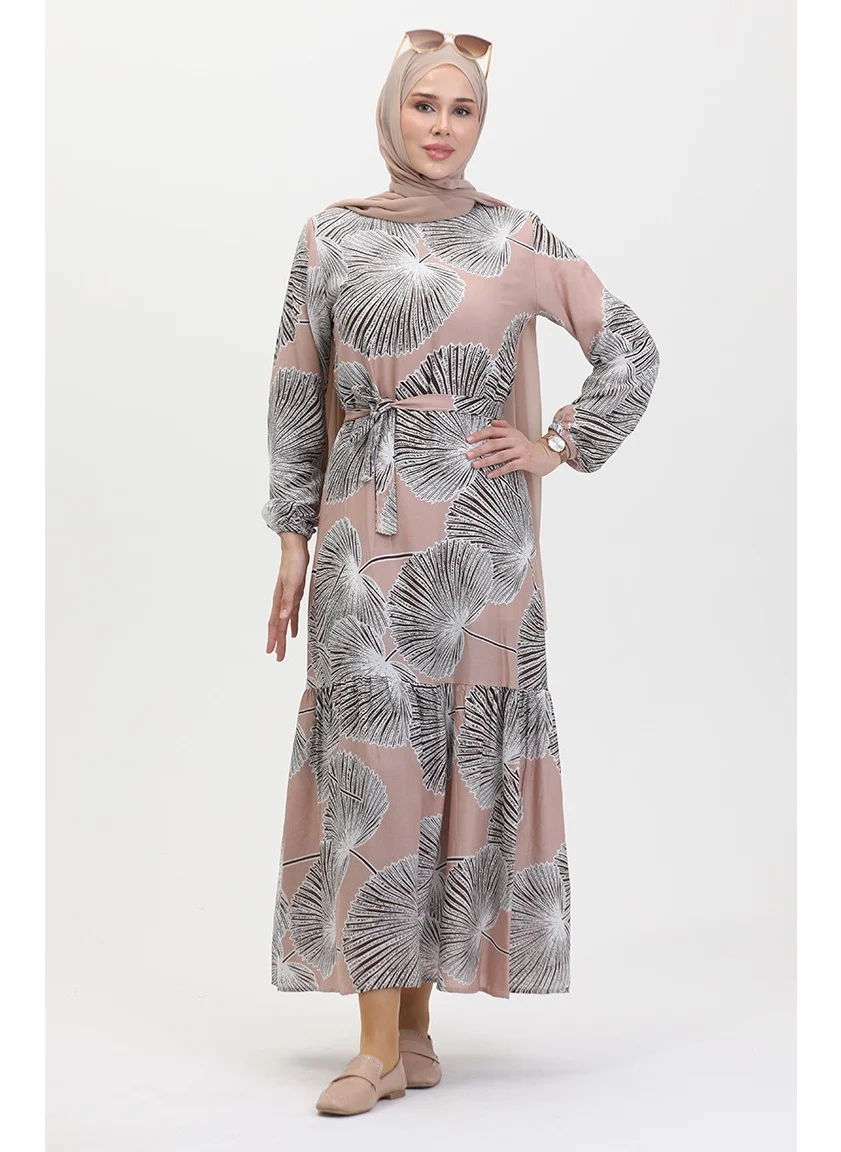 Sefa Merve Patterned Belted Dress 0445-02 Mink Brown
