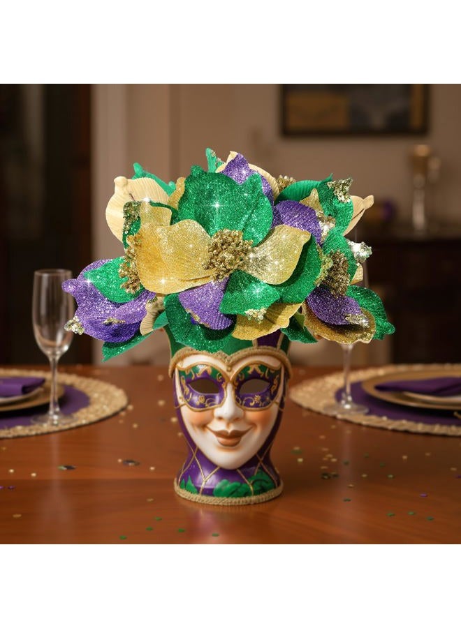 Norme 9 Pcs 8'' Mardi Gras Flowers Mardi Gras Poinsettia Purple Gold Green Velvet Flowers Artificial Poinsettia Stems Velvet Ornaments Fold Floral for Holiday Party Decorations (Mixed Colors) - Image 1