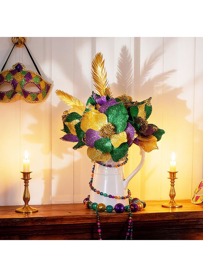 Norme 9 Pcs 8'' Mardi Gras Flowers Mardi Gras Poinsettia Purple Gold Green Velvet Flowers Artificial Poinsettia Stems Velvet Ornaments Fold Floral for Holiday Party Decorations (Mixed Colors) - Image 4