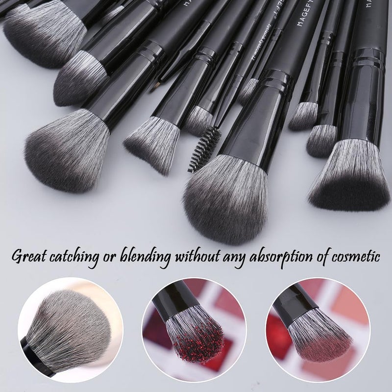 MAGEFY 22 Pcs Makeup Brushes with Case, Professional Makeup Brush Set Face Foundation Brushes Blending Powder Blush Eyeshadow Brushes Christmas Gift for Women Girls（Black) - Image 5