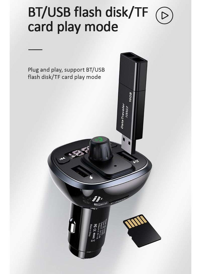 Usams Dual USB 3.4A Digital Screen Display Volatage Wireless FM Blutooth Car Charger 15W - Image 2