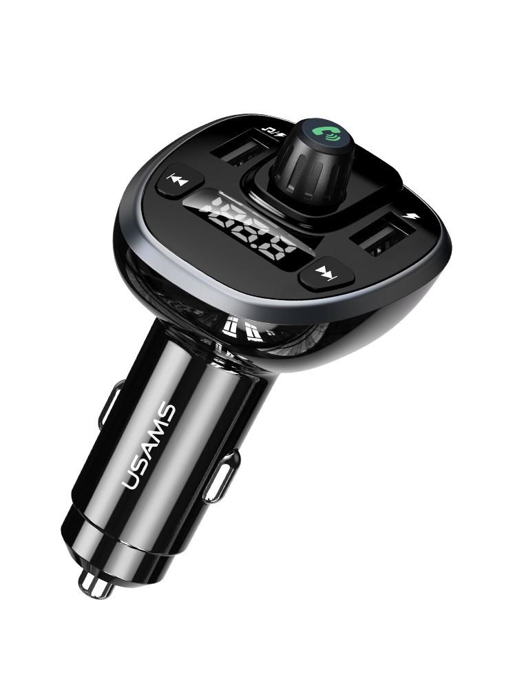 Usams Dual USB 3.4A Digital Screen Display Volatage Wireless FM Blutooth Car Charger 15W - Image 1