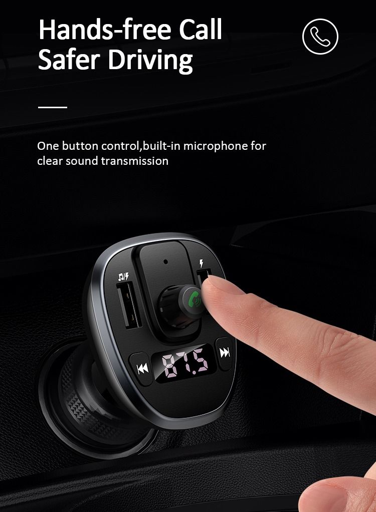 Usams Dual USB 3.4A Digital Screen Display Volatage Wireless FM Blutooth Car Charger 15W - Image 5