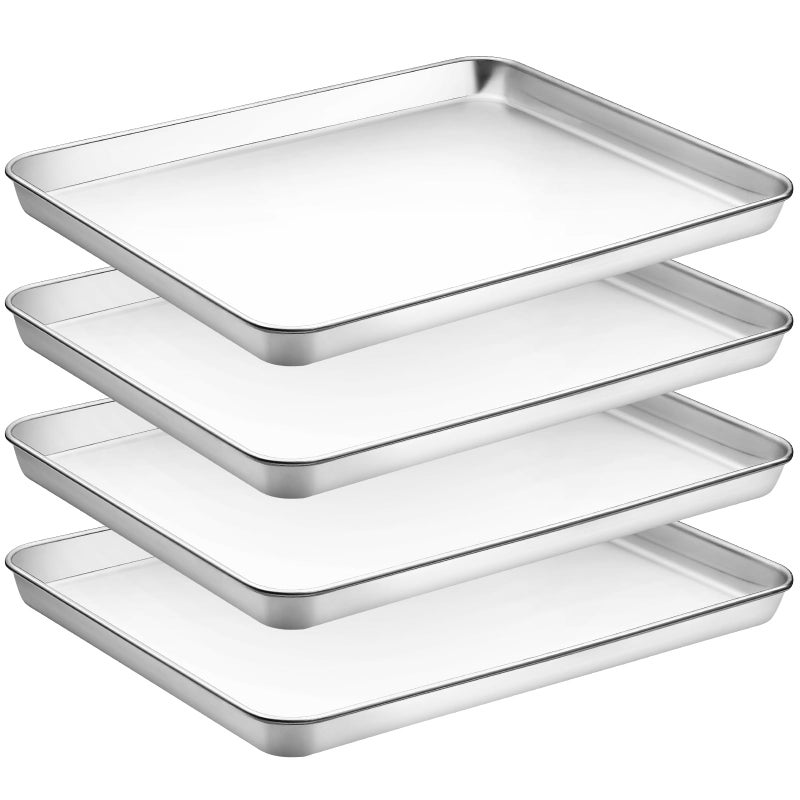 CEKEE Baking Sheet Set of 4 Stainless Steel Cookie Sheet  Baking Pan Tray Toaster Oven Tray Baking Pan Set Rectangle Size 16 x 12 x 1 inch Non Toxic Mirror Finish  Rust Free Dishwasher Safe
