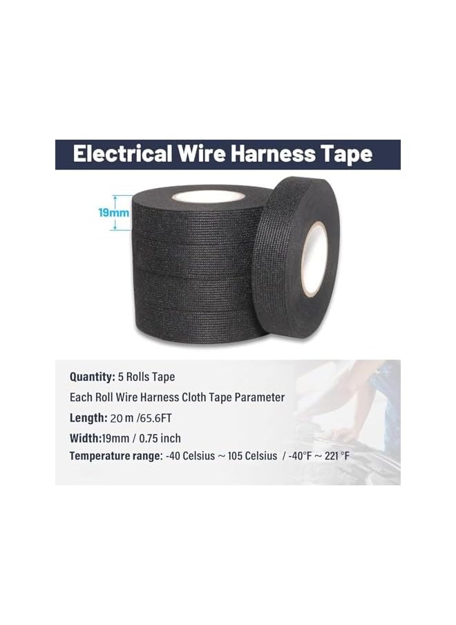 PROMASS - promass 5 Rolls Automotive Wiring Harness Tape,High Temp Wire Harness Wrapping Tape for Auto Electrical Wrap, Protection, Insulation 19mm× 20mBlack - Image 1