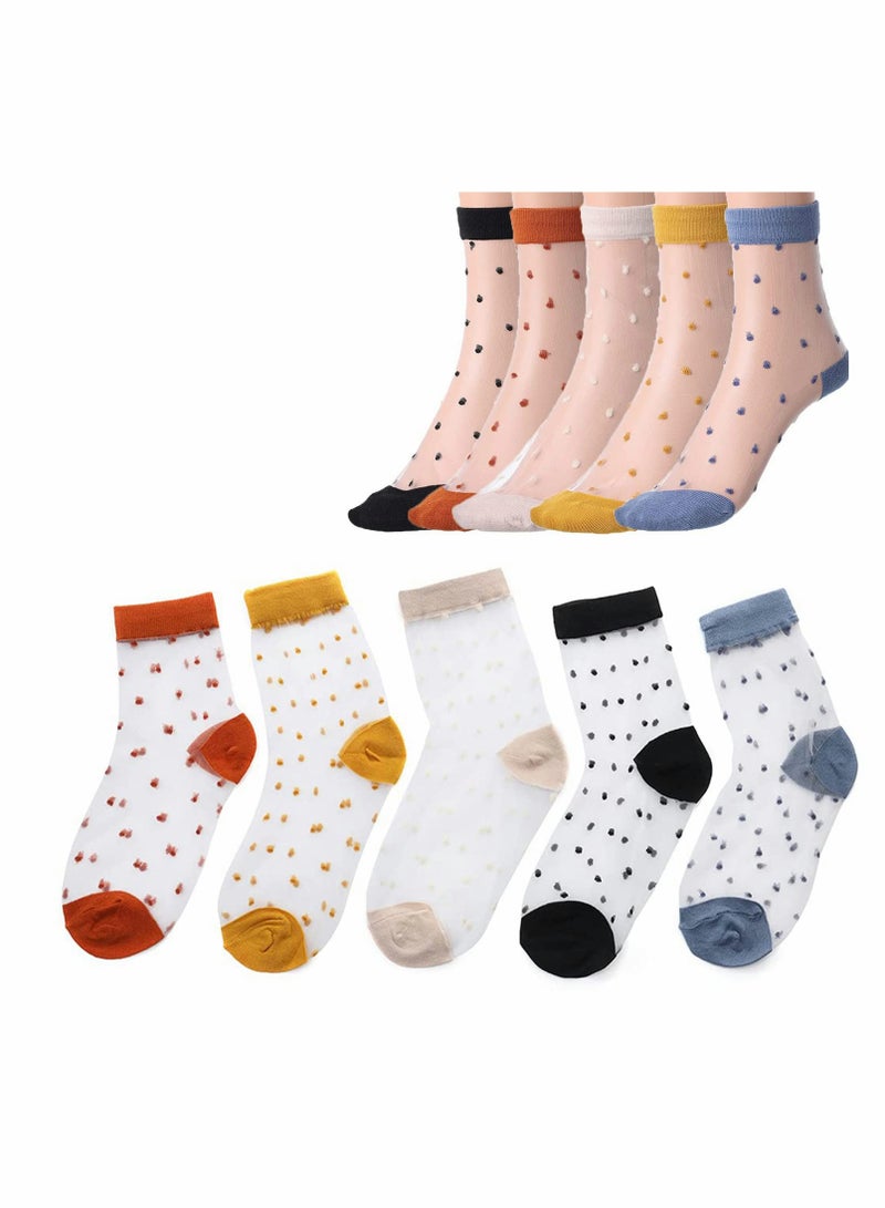 Women’s Mesh Socks, 5 Pairs of Sheer Tulle Novelty Slouch Socks - Image 1
