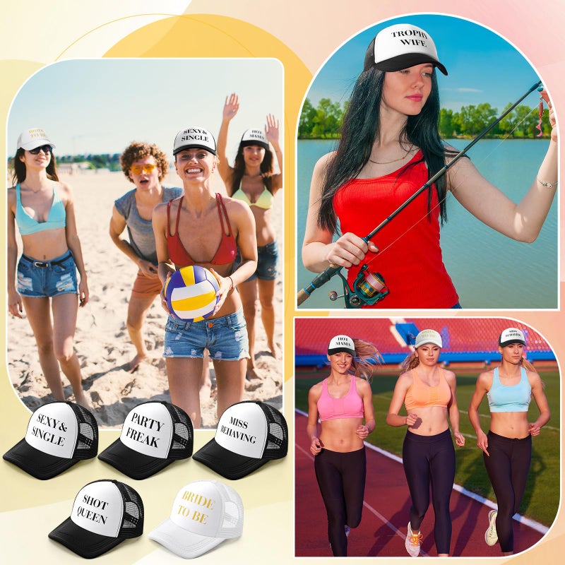 JaGely 10 Pack Funny Hat for Women Neon Group Baseball Cap Adjustable Bride Hat for Bachelorette Party Girl Trip Weekend(Bride to Be,Black White) - Image 4
