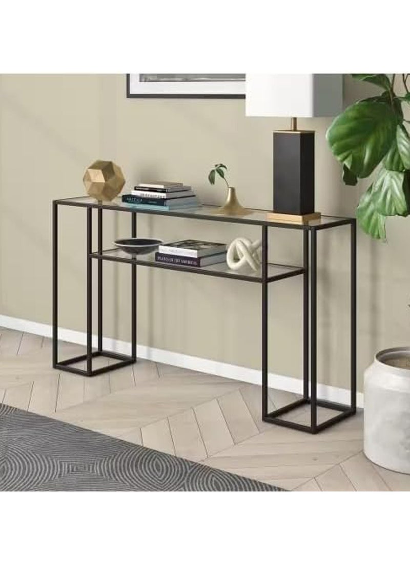 LINGWEI Metal Console Table with Dual Clear Glass Shelves Entryway Table Narrow Modern Console Table TV Stand Modern Hallway Table for Home Decor  - Image 1