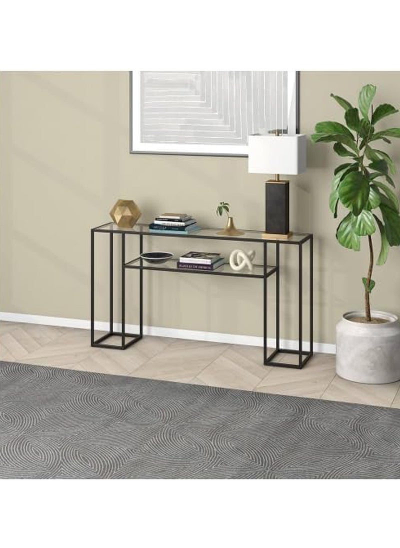 LINGWEI Metal Console Table with Dual Clear Glass Shelves Entryway Table Narrow Modern Console Table TV Stand Modern Hallway Table for Home Decor  - Image 3
