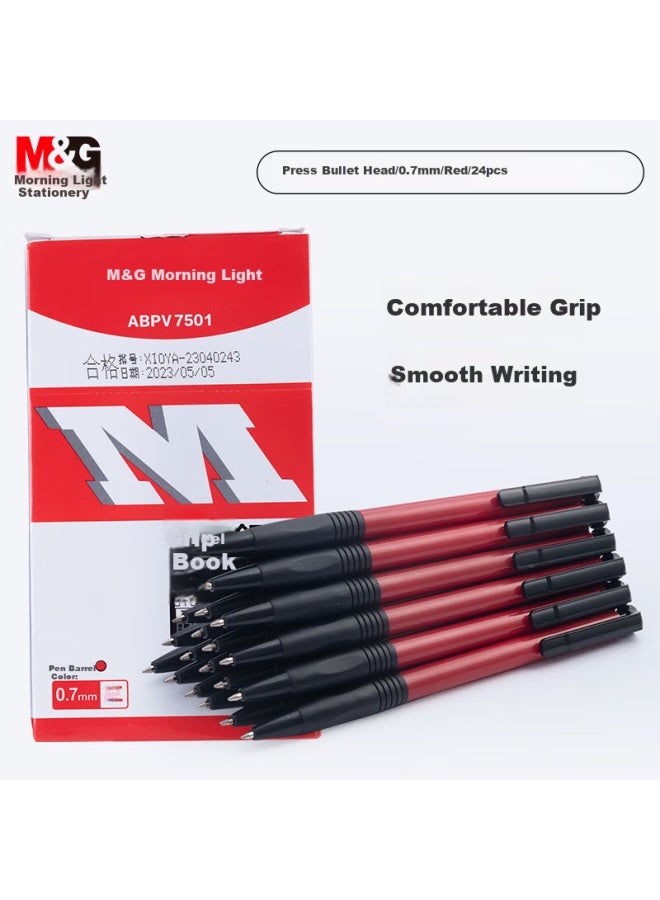 ام اند جي M&g Stationery قلم حبر جاف، قلم زيت متوسط، رأس رصاصة 0.7 مم، قبضة مطاطية ناعمة، قلم قابل للسحب، للطلاب، مستلزمات مكتبية، أحمر، 24 قطعة/علبة، Abpv7501 - Image 1