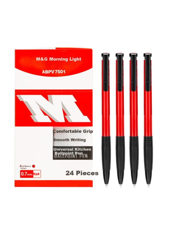 ام اند جي M&g Stationery قلم حبر جاف، قلم زيت متوسط، رأس رصاصة 0.7 مم، قبضة مطاطية ناعمة، قلم قابل للسحب، للطلاب، مستلزمات مكتبية، أحمر، 24 قطعة/علبة، Abpv7501 - Image 4