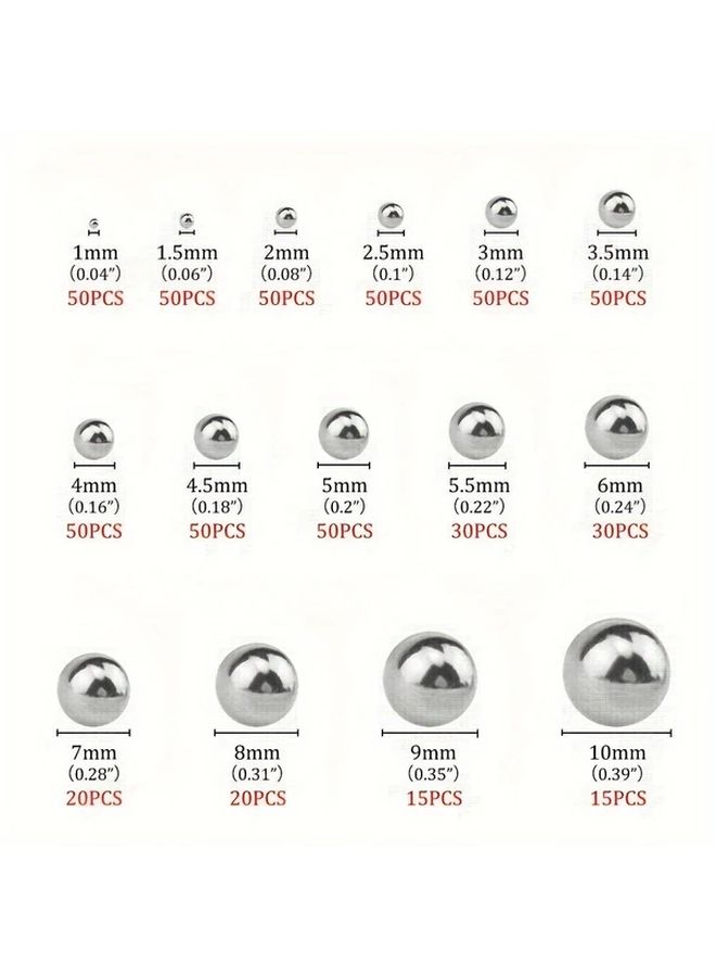 580 Pcs 15 Sizes Metric Precision 304 Stainless Steel Bearing Ball Assortment - Image 2