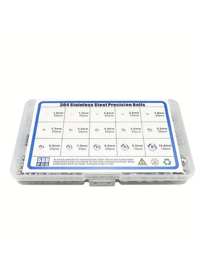 580 Pcs 15 Sizes Metric Precision 304 Stainless Steel Bearing Ball Assortment - Image 4