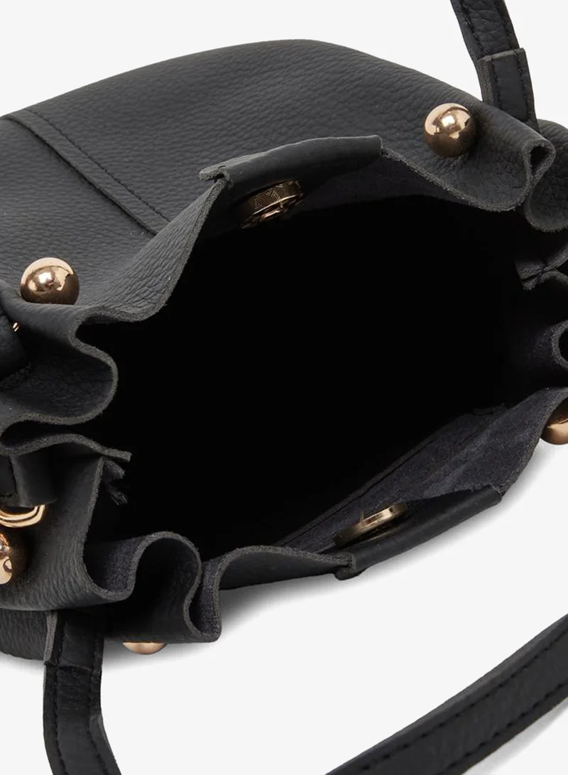 Styli Black Black Faux Leather Bucket Bag with Woven Strap for Women | Best Price UAE