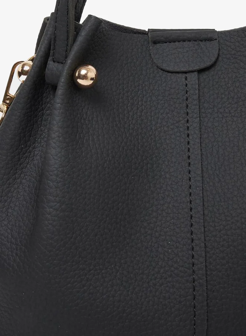 Styli Black Black Faux Leather Bucket Bag with Woven Strap for Women | Best Price UAE